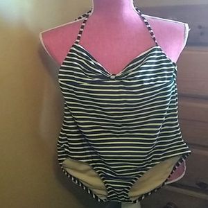J Crew blue and white stripes one piece jumpsuit.